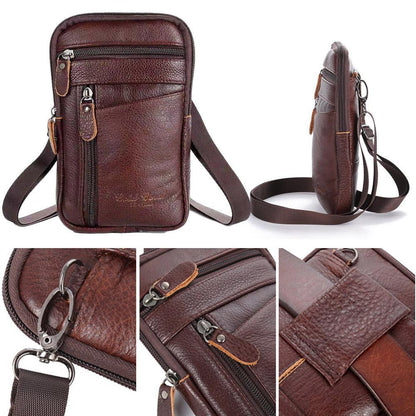 Cyflymder Portable Men's Mobile Phone Pockets Leather Belt Clip Bag Pouch Fashion Crossbody Backpack Shoulder Bag Waistbag Casual