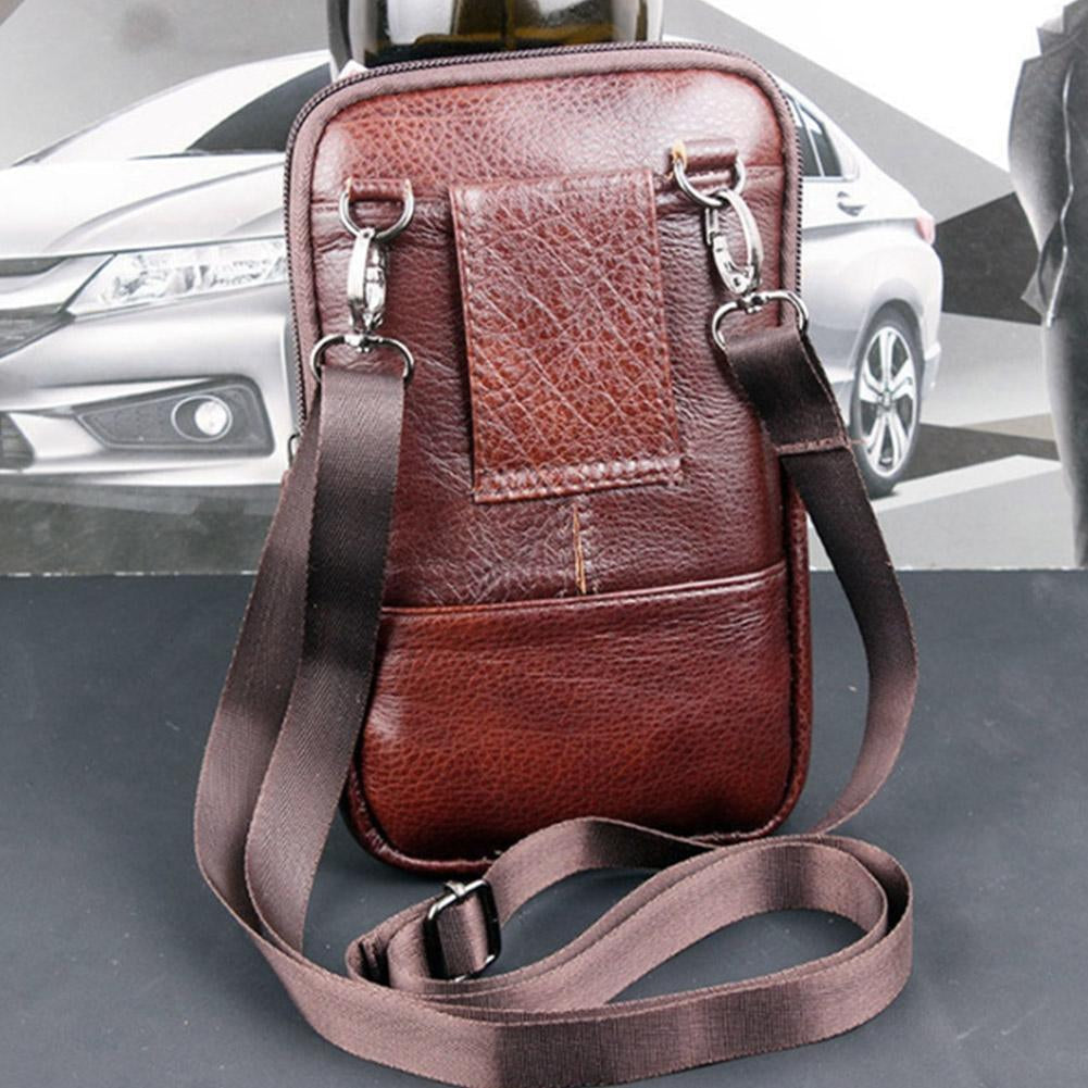 Cyflymder Portable Men's Mobile Phone Pockets Leather Belt Clip Bag Pouch Fashion Crossbody Backpack Shoulder Bag Waistbag Casual