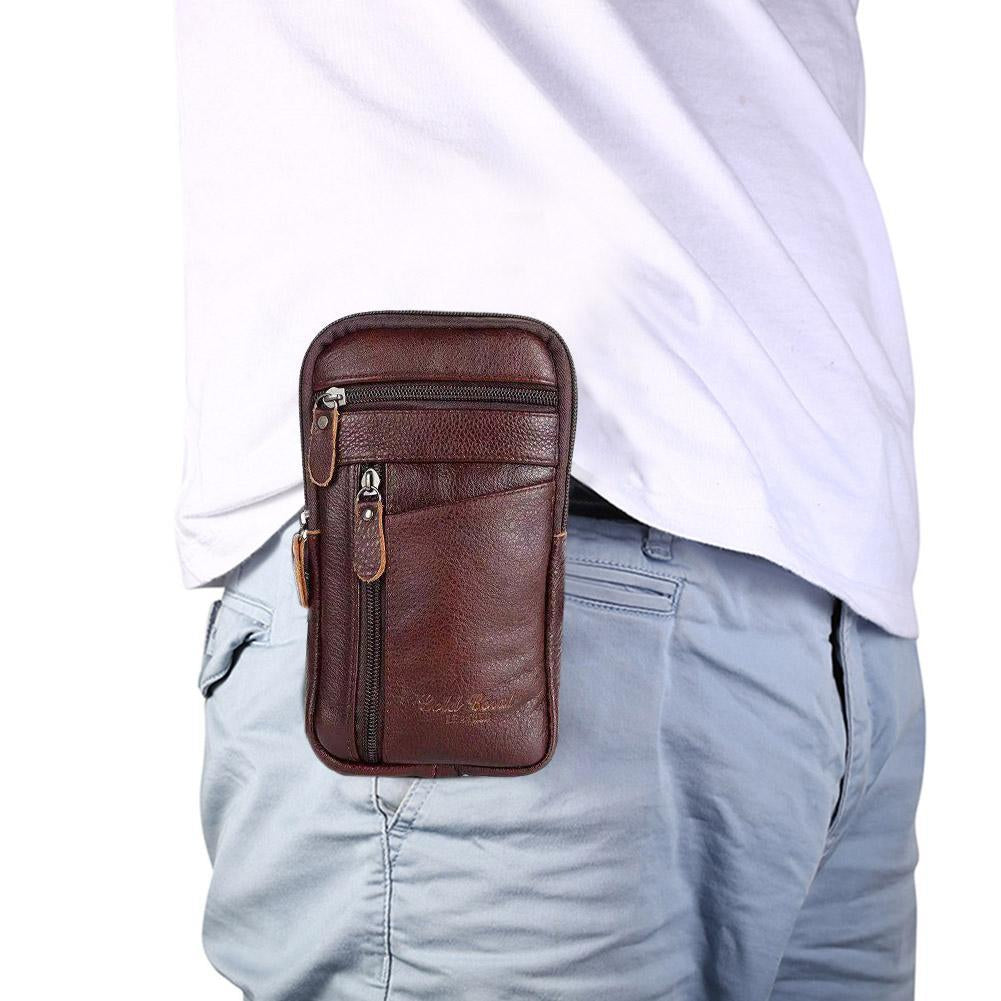 Cyflymder Portable Men's Mobile Phone Pockets Leather Belt Clip Bag Pouch Fashion Crossbody Backpack Shoulder Bag Waistbag Casual