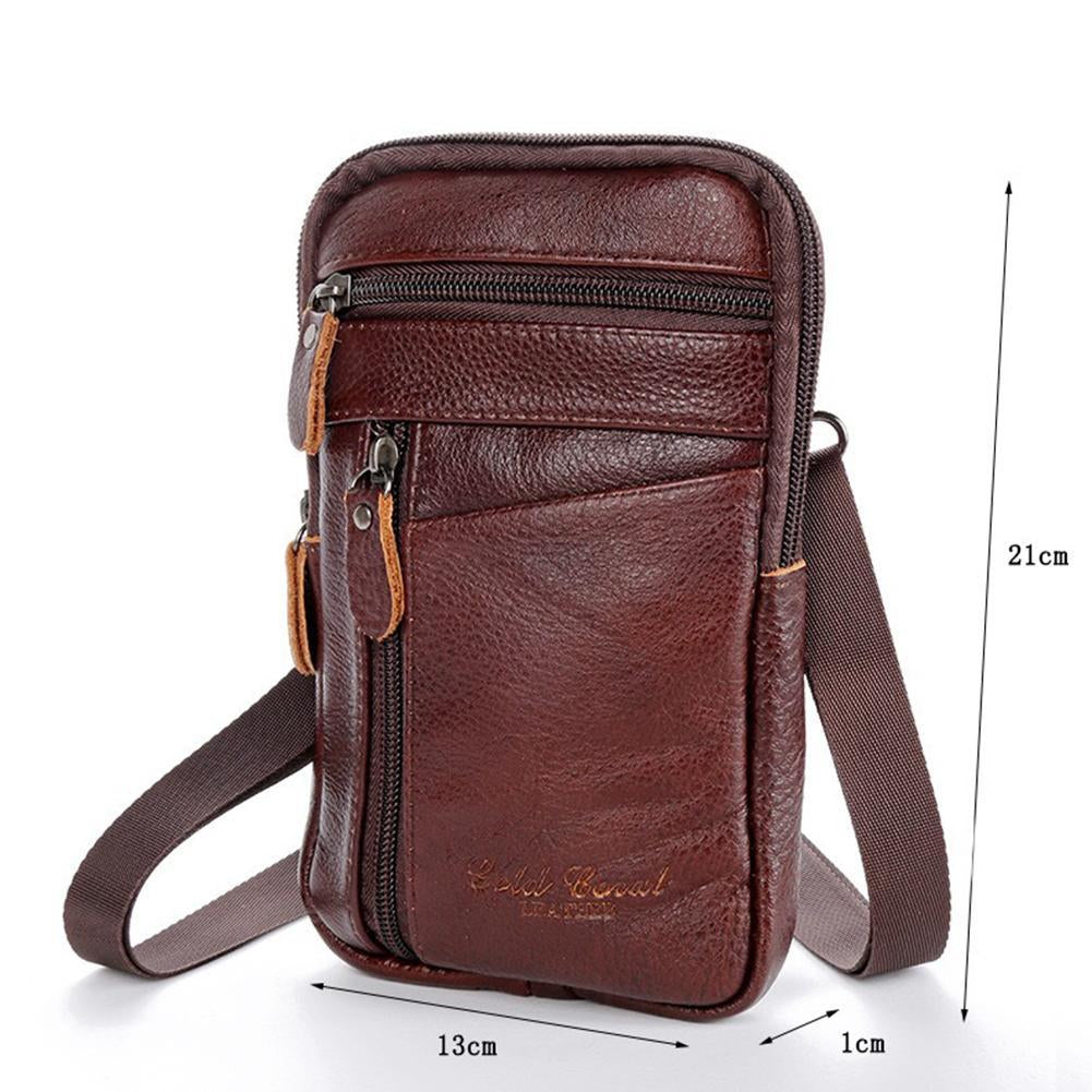 Cyflymder Portable Men's Mobile Phone Pockets Leather Belt Clip Bag Pouch Fashion Crossbody Backpack Shoulder Bag Waistbag Casual