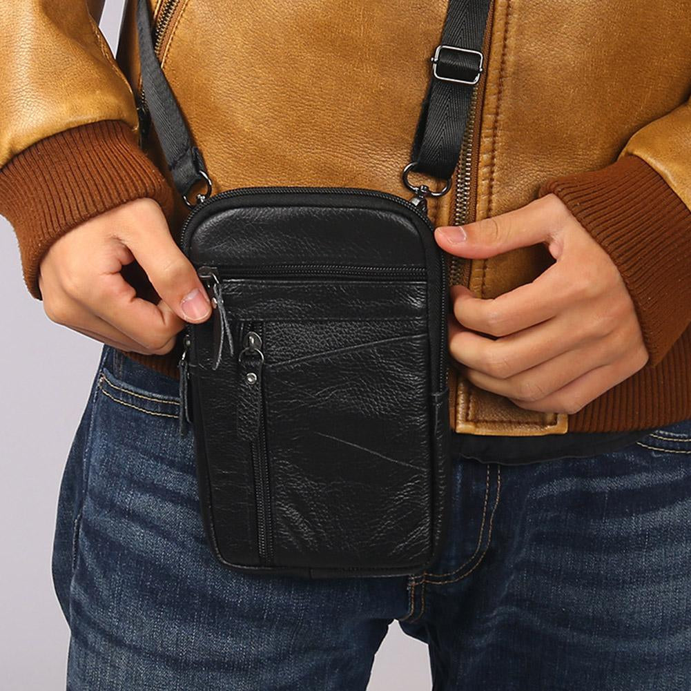 Cyflymder Portable Men's Mobile Phone Pockets Leather Belt Clip Bag Pouch Fashion Crossbody Backpack Shoulder Bag Waistbag Casual