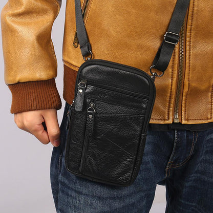 Cyflymder Portable Men's Mobile Phone Pockets Leather Belt Clip Bag Pouch Fashion Crossbody Backpack Shoulder Bag Waistbag Casual