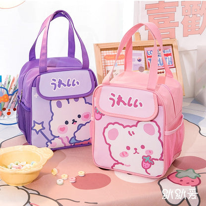 Realaiot Kawaii Lunch Bag Women Cute Bear Picnic Travel Thermal Breakfast Box Girls School Child Convenient Lunch Box Tote Food Bags 118