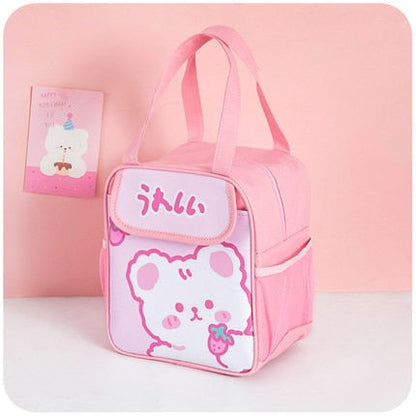 Realaiot Kawaii Lunch Bag Women Cute Bear Picnic Travel Thermal Breakfast Box Girls School Child Convenient Lunch Box Tote Food Bags 118