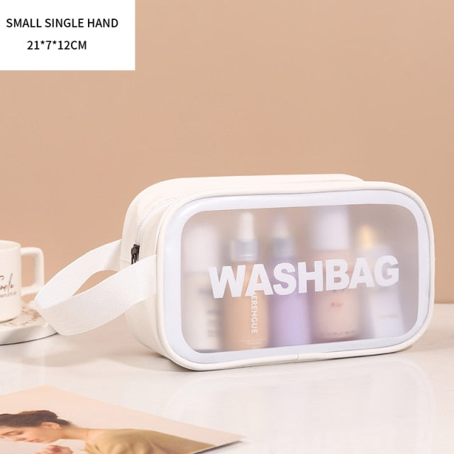 Cflymder Waterproof Washbag Transparent Cosmetic Case Large Capacity Portable Travel Makeup Organizer Storage Bag PVC Zipper Handbag