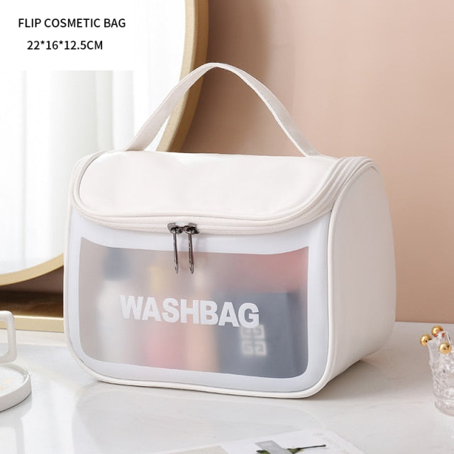 Cflymder Waterproof Washbag Transparent Cosmetic Case Large Capacity Portable Travel Makeup Organizer Storage Bag PVC Zipper Handbag