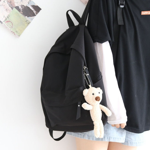 Realaiot Solid Color Versatile Backpack Female Korean Harajuku Schoolbag Middle School Student Backpack Female Backpack