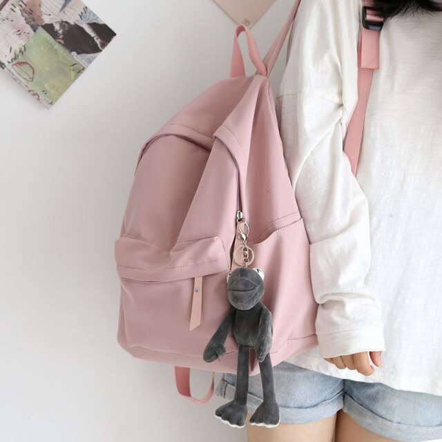 Realaiot Solid Color Versatile Backpack Female Korean Harajuku Schoolbag Middle School Student Backpack Female Backpack