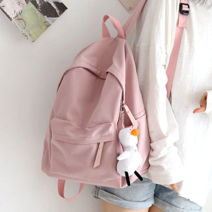 Realaiot Solid Color Versatile Backpack Female Korean Harajuku Schoolbag Middle School Student Backpack Female Backpack