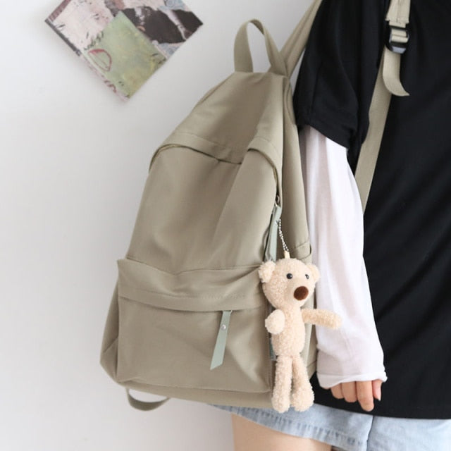 Realaiot Solid Color Versatile Backpack Female Korean Harajuku Schoolbag Middle School Student Backpack Female Backpack