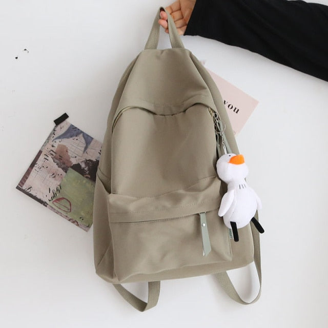 Realaiot Solid Color Versatile Backpack Female Korean Harajuku Schoolbag Middle School Student Backpack Female Backpack