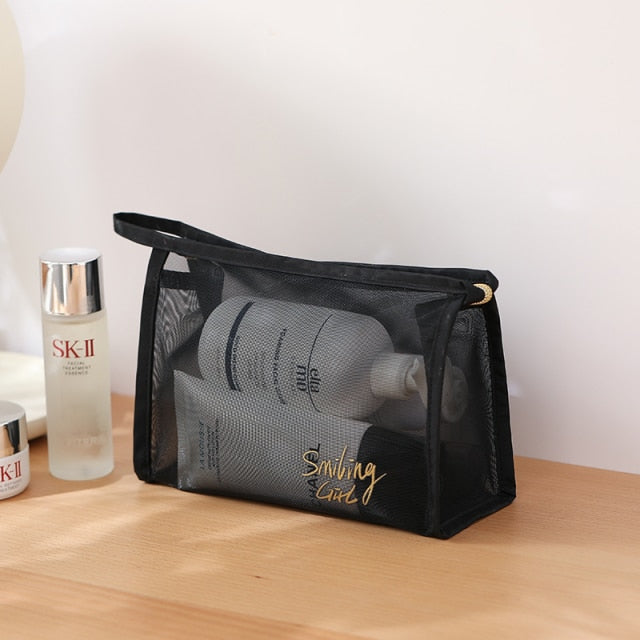 5Pcs Set Wash Makeup Bag for Women,Black Mesh Cosmetic Bag Large Capacity Portable Travel Storage Bag