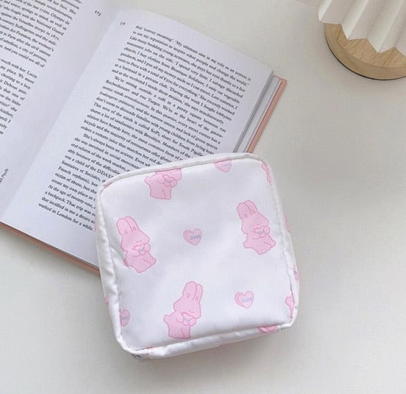 Realaiot Travel Kawaii Cosmetic Storage Bag For Girls Cute Bear Rabbit Tampon Sanitary Pad Pouch Mini Makeup Earphone Coin Sundries Bags