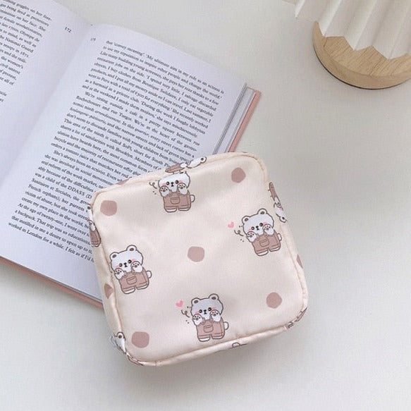 Realaiot Travel Kawaii Cosmetic Storage Bag For Girls Cute Bear Rabbit Tampon Sanitary Pad Pouch Mini Makeup Earphone Coin Sundries Bags