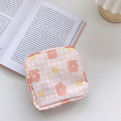 Realaiot Travel Kawaii Cosmetic Storage Bag For Girls Cute Bear Rabbit Tampon Sanitary Pad Pouch Mini Makeup Earphone Coin Sundries Bags