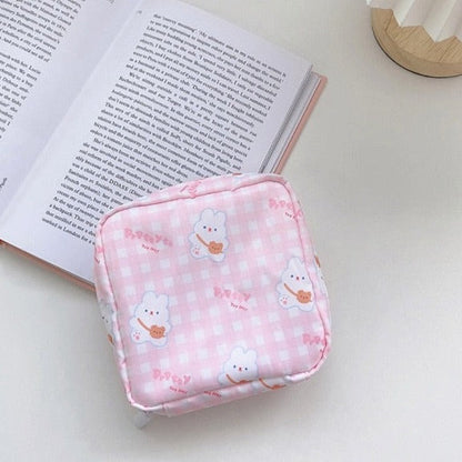 Realaiot Travel Kawaii Cosmetic Storage Bag For Girls Cute Bear Rabbit Tampon Sanitary Pad Pouch Mini Makeup Earphone Coin Sundries Bags