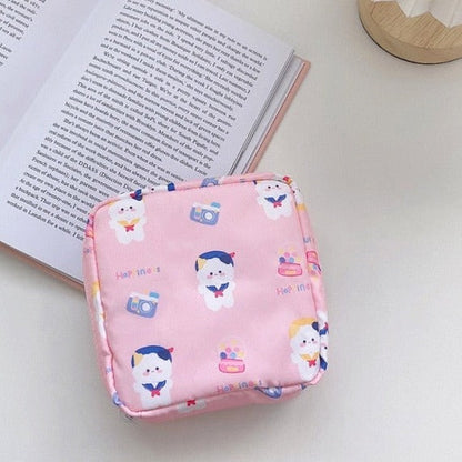 Realaiot Travel Kawaii Cosmetic Storage Bag For Girls Cute Bear Rabbit Tampon Sanitary Pad Pouch Mini Makeup Earphone Coin Sundries Bags