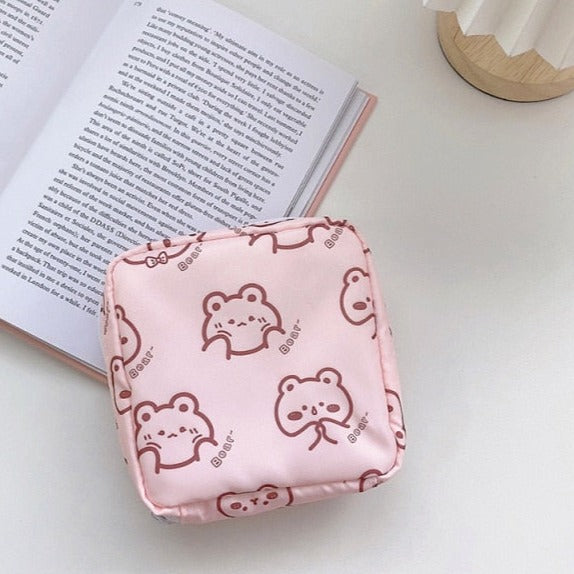 Realaiot Travel Kawaii Cosmetic Storage Bag For Girls Cute Bear Rabbit Tampon Sanitary Pad Pouch Mini Makeup Earphone Coin Sundries Bags