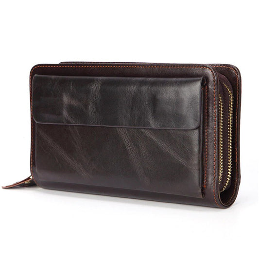 Business Genuine Leather Clutch Wallet Men Long Leather Phone Bag Purse Male  Large Size Handy Coin Wallet Card Holder Money Bag Gifts for Men