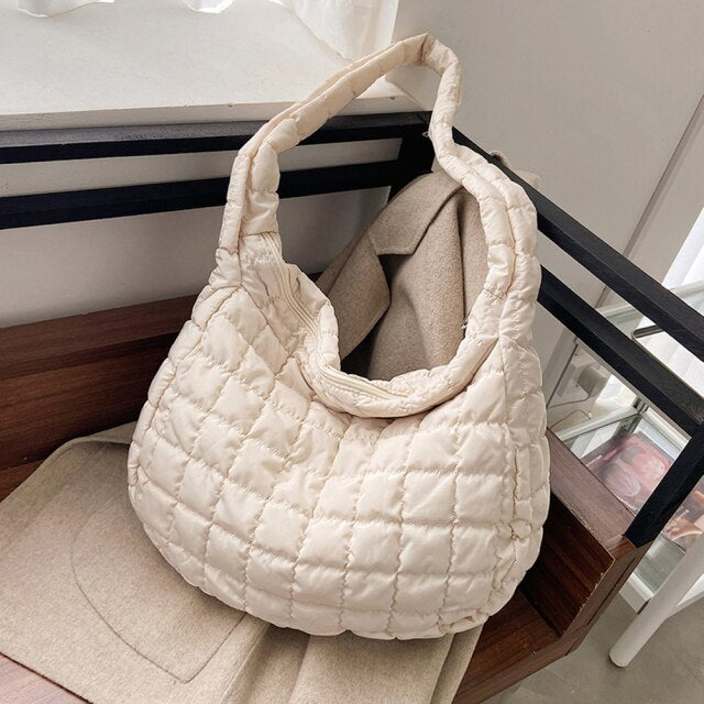 Cyflymder Pattern Shoulder Bag Space Cotton Handbag Casual Woman Large Capacity Down Tote Bags Feather Padded Ladies Shopping Bags