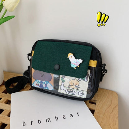 Realaiot Canvas Student Crossbody Bags for Women Japanese Cartoon Print Small Shoulder Bag Cute Fashion Kawaii Messenger Bag Phone