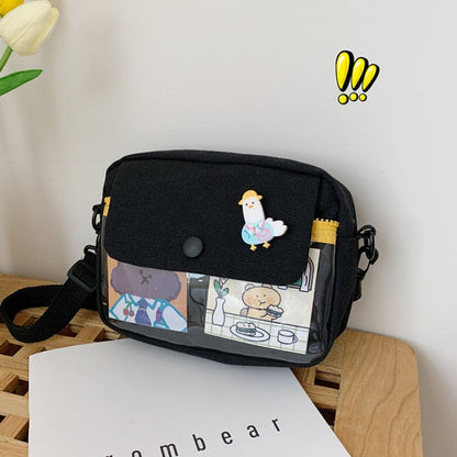 Realaiot Canvas Student Crossbody Bags for Women Japanese Cartoon Print Small Shoulder Bag Cute Fashion Kawaii Messenger Bag Phone