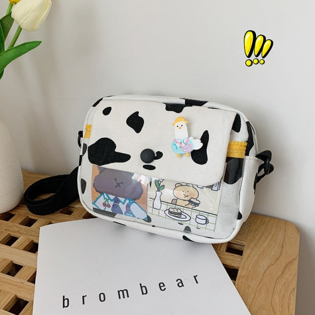 Realaiot Canvas Student Crossbody Bags for Women Japanese Cartoon Print Small Shoulder Bag Cute Fashion Kawaii Messenger Bag Phone