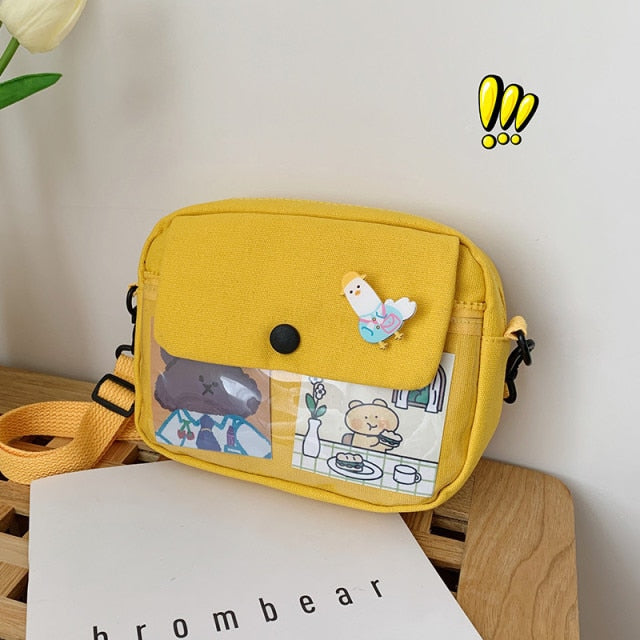 Realaiot Canvas Student Crossbody Bags for Women Japanese Cartoon Print Small Shoulder Bag Cute Fashion Kawaii Messenger Bag Phone