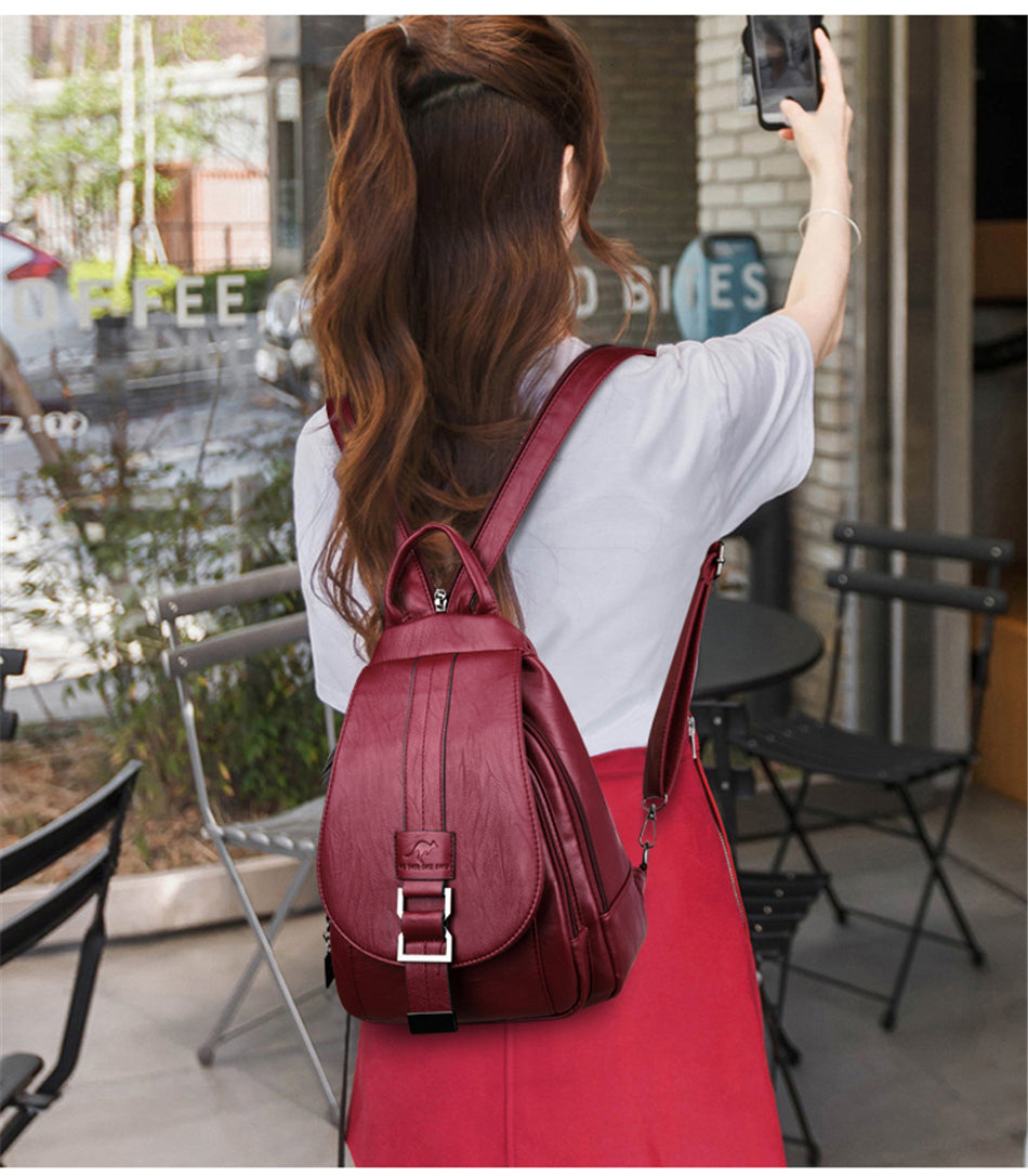 Realaiot Hot Women Leather Backpacks Female Vintage Backpack For Teenage Girls School Chest Bag Travel Bagpack Ladies Sac A Dos Back Pack