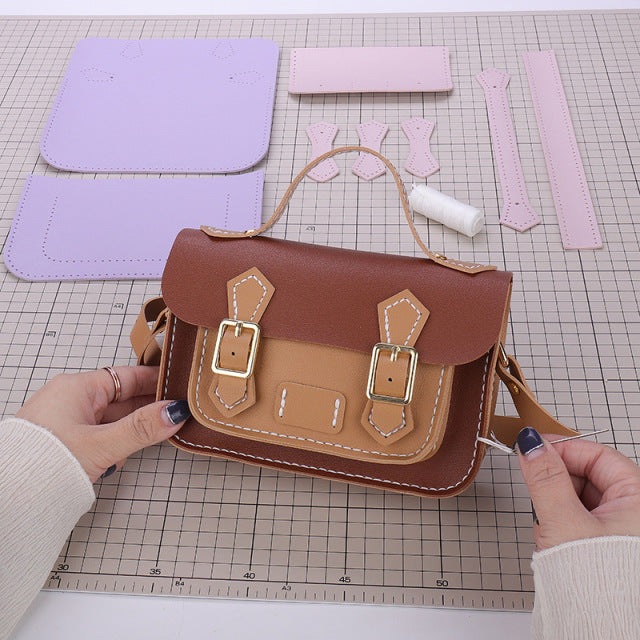 Cyflymder New Diy Handmade Bag Cambridge Style Hand Stitching With Sewing Tools Handel Shoulder Bag Accessories Pu Leather Adjustable