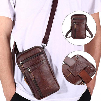 Cyflymder Portable Men's Mobile Phone Pockets Leather Belt Clip Bag Pouch Fashion Crossbody Backpack Shoulder Bag Waistbag Casual