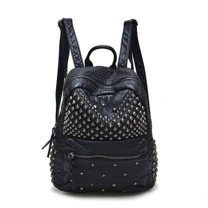 Cyflymder New Fashion Women Backpacks Washed Leather Backpacks Lady Girls Travel Women Bags Rivet Backpacks Student School Bag Hot