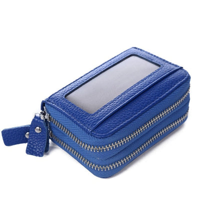 Realaiot Fashion Brand Genuine Leather Women Card Holder Double Zipper Large Capacity Female ID Credit Card Case Bag Wallet