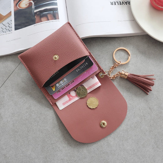 Realaiot Sweet Lady Card Wallet Mini Tassel Credit Card Holder for Student Women Small Money Coins Pouch Cute Bank Cards Change Bags