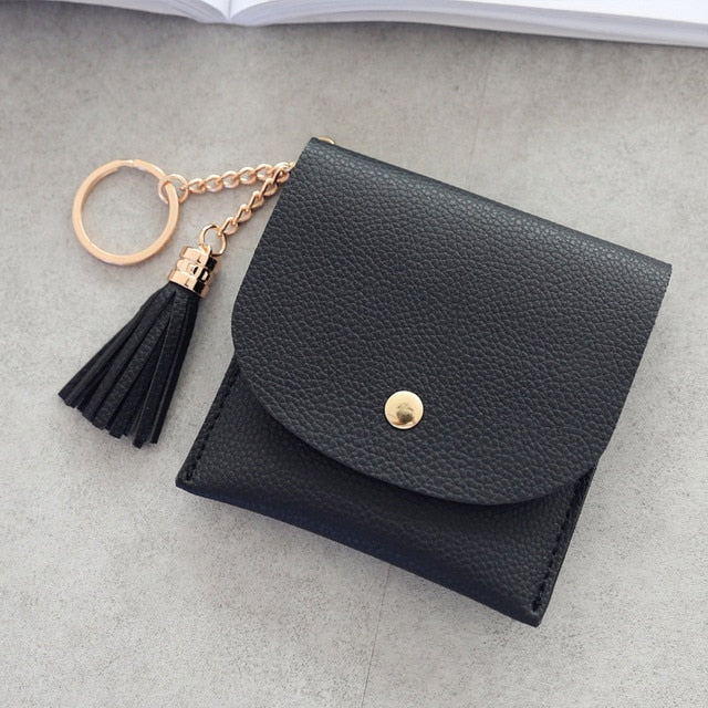 Realaiot Sweet Lady Card Wallet Mini Tassel Credit Card Holder for Student Women Small Money Coins Pouch Cute Bank Cards Change Bags