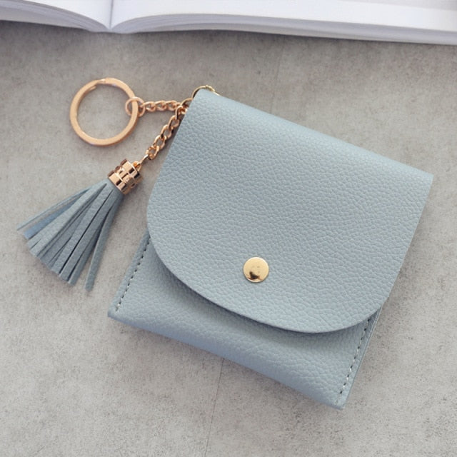 Realaiot Sweet Lady Card Wallet Mini Tassel Credit Card Holder for Student Women Small Money Coins Pouch Cute Bank Cards Change Bags