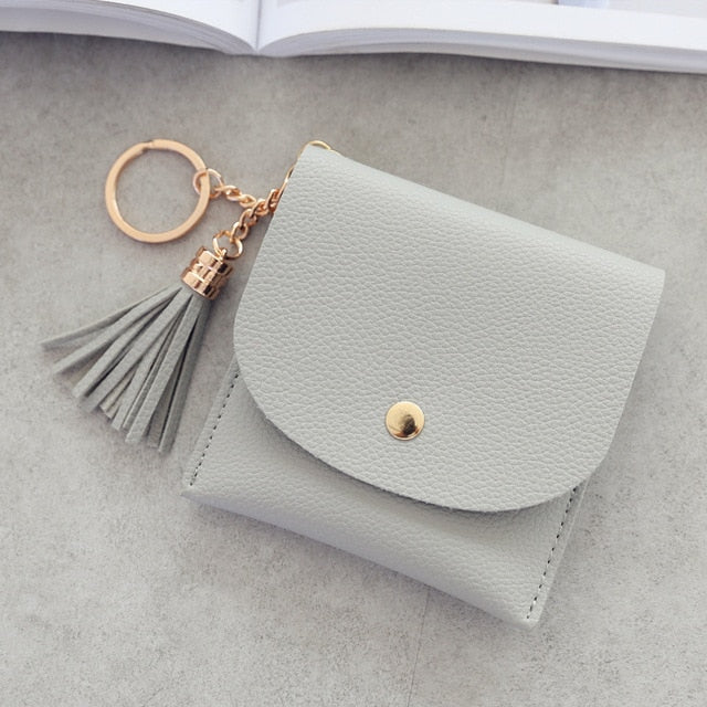 Realaiot Sweet Lady Card Wallet Mini Tassel Credit Card Holder for Student Women Small Money Coins Pouch Cute Bank Cards Change Bags