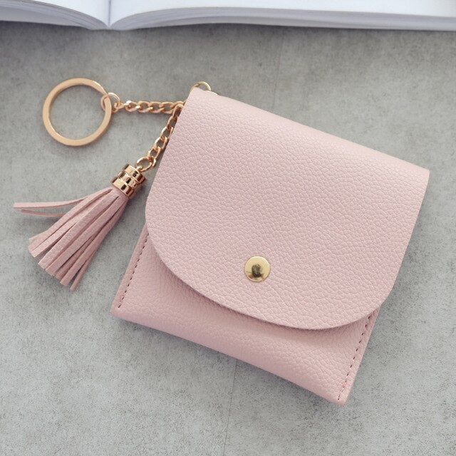 Realaiot Sweet Lady Card Wallet Mini Tassel Credit Card Holder for Student Women Small Money Coins Pouch Cute Bank Cards Change Bags