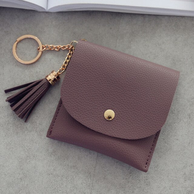 Realaiot Sweet Lady Card Wallet Mini Tassel Credit Card Holder for Student Women Small Money Coins Pouch Cute Bank Cards Change Bags