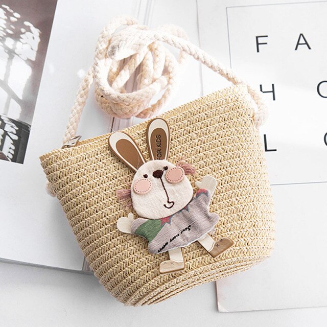 Realaiot Summer Hand Made Straw Bags Children Single Inclined Shoulder Bags Exquisiteness Kids Cartoon Coin Purses Cute Princess Handbags