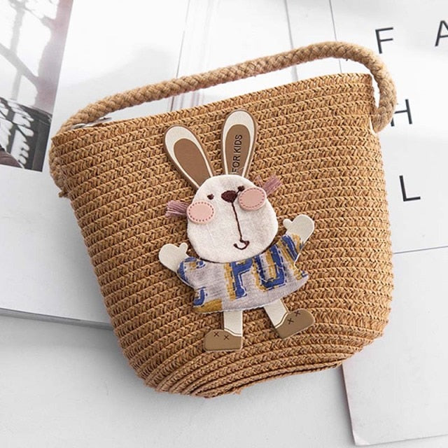 Realaiot Summer Hand Made Straw Bags Children Single Inclined Shoulder Bags Exquisiteness Kids Cartoon Coin Purses Cute Princess Handbags