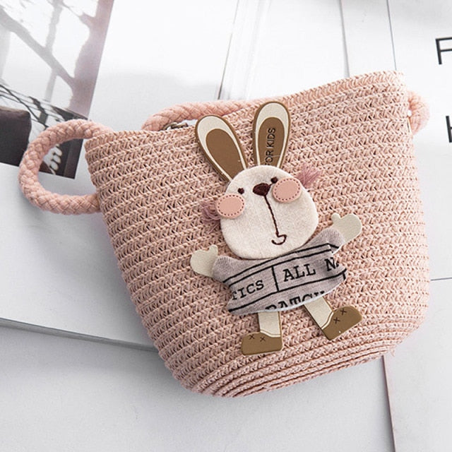 Realaiot Summer Hand Made Straw Bags Children Single Inclined Shoulder Bags Exquisiteness Kids Cartoon Coin Purses Cute Princess Handbags