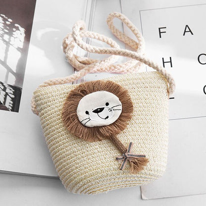 Realaiot Summer Hand Made Straw Bags Children Single Inclined Shoulder Bags Exquisiteness Kids Cartoon Coin Purses Cute Princess Handbags