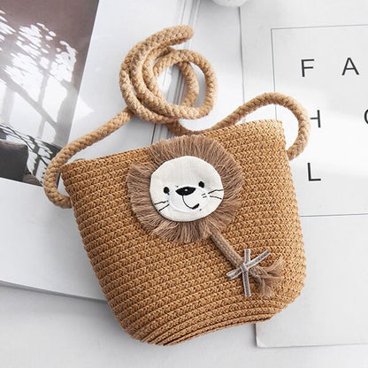 Realaiot Summer Hand Made Straw Bags Children Single Inclined Shoulder Bags Exquisiteness Kids Cartoon Coin Purses Cute Princess Handbags